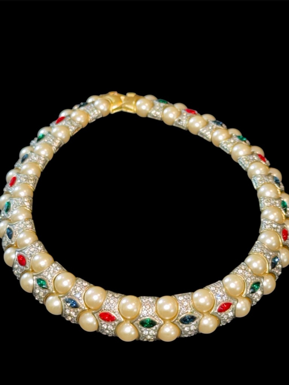 Vintage Landau Jeweled Gold Choker Style Necklace